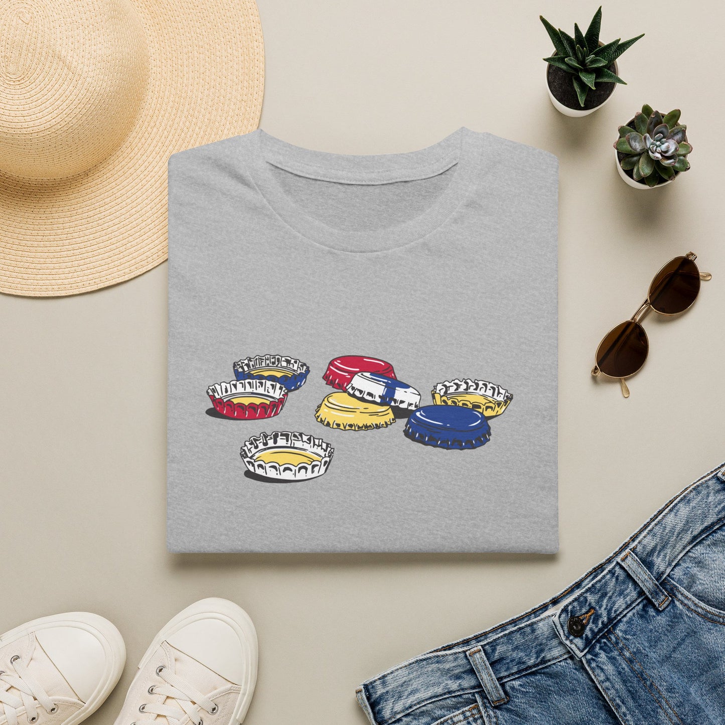 T-Shirt — Colorful Bottle Cap Graphic Tee
