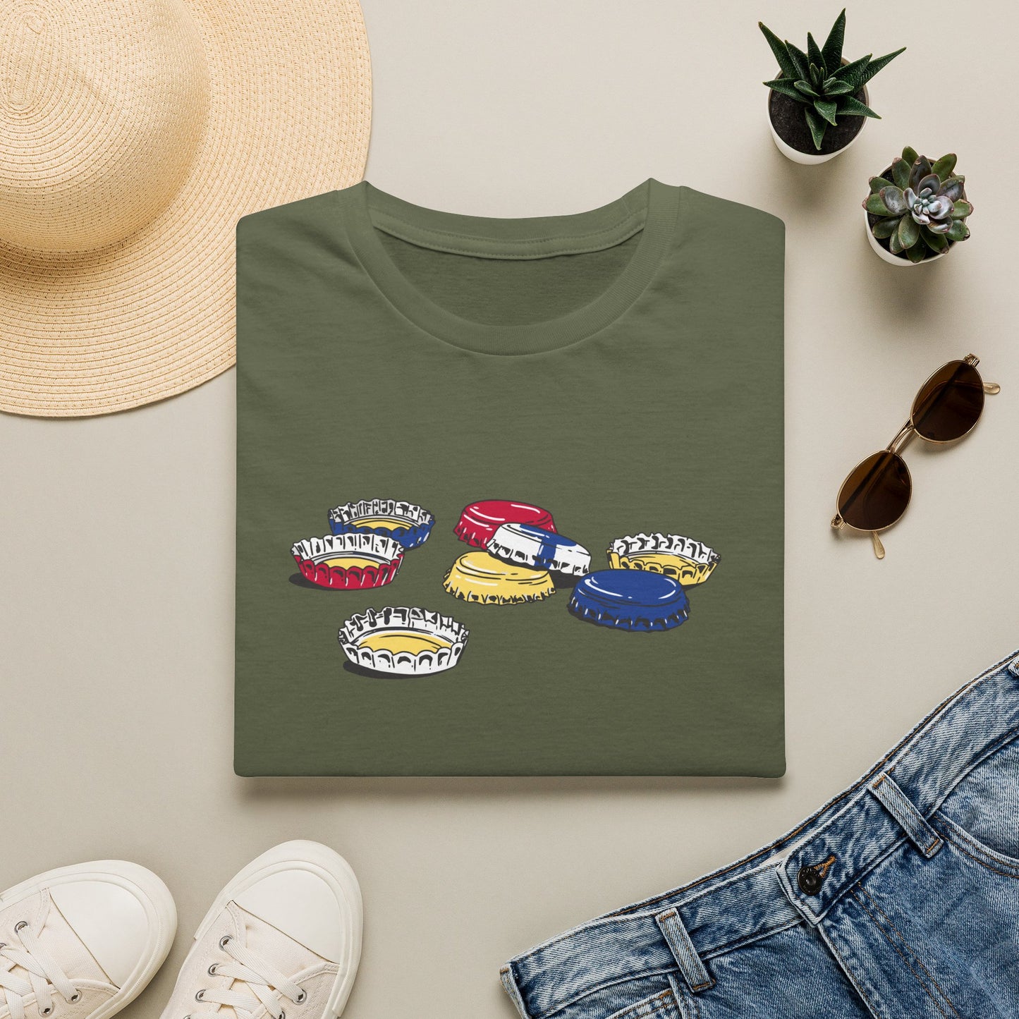 T-Shirt — Colorful Bottle Cap Graphic Tee