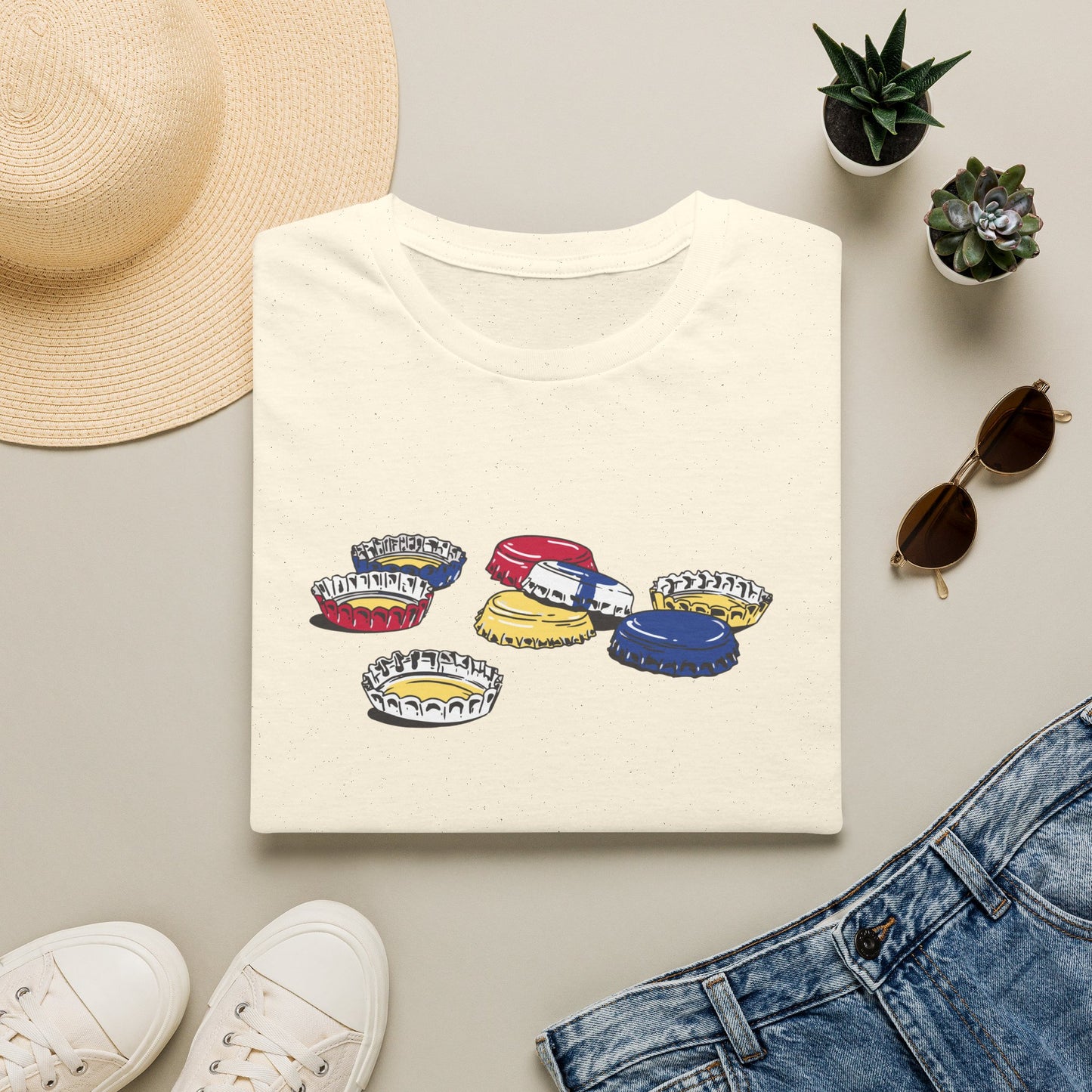 T-Shirt — Colorful Bottle Cap Graphic Tee