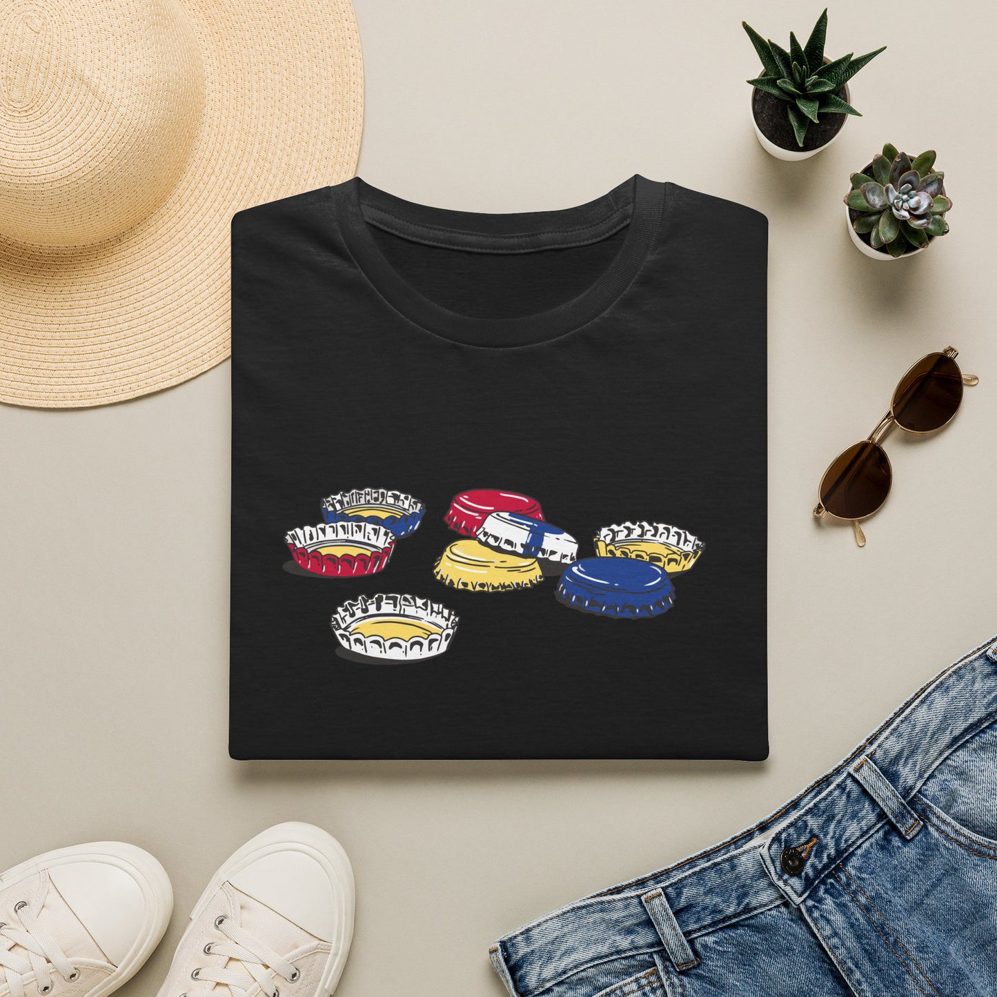 T-Shirt — Colorful Bottle Cap Graphic Tee